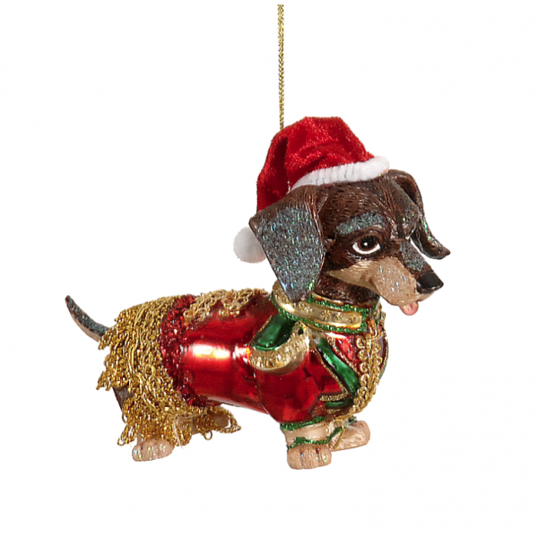 Χριστουγεννιάτικo Γυάλινo Σκυλάκι Καφέ (12cm)